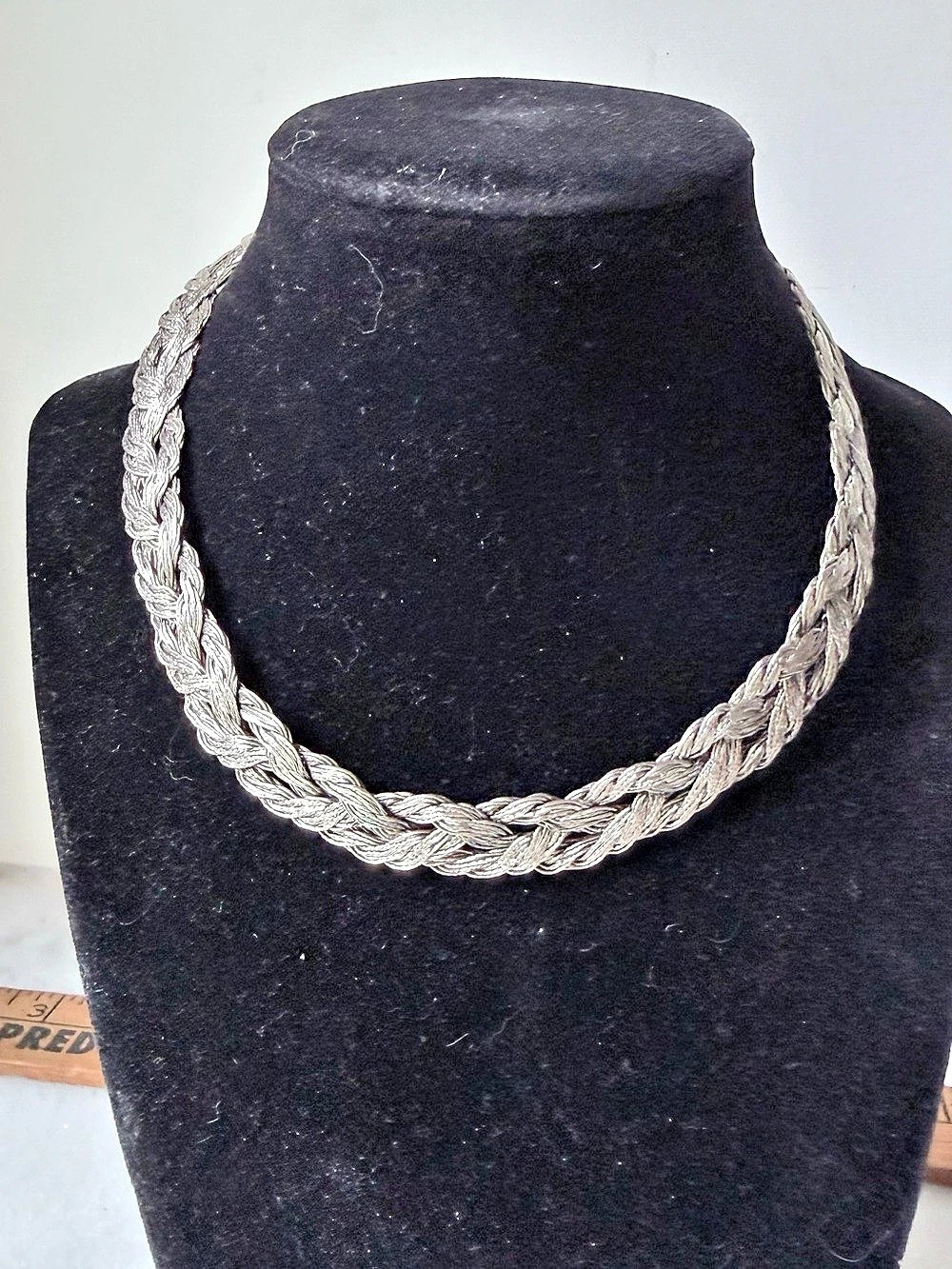 Vintage Woven Silver Tone Mesh Collar Necklace | Braided Statement Choker